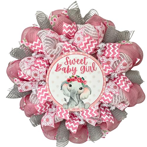 Sweet Baby Girl Handmade Mesh Wreath with Aluminum Accent