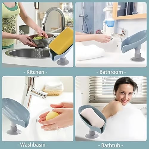 Shunkyang Leaf-Shaped Self Draining Soap Dish Holder Grey 1 Pcs
