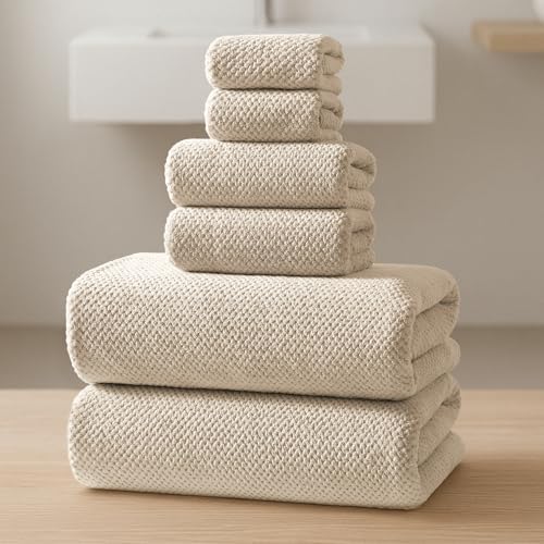 REDKISS 6-Piece Bath Towel Set - Camel Ultra-Fiber No Lint