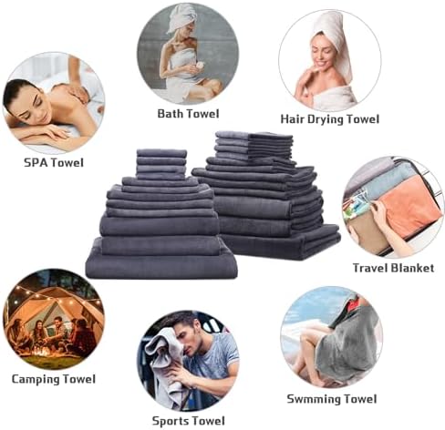 Mixweer 24-Piece Bath Towel Set Dark Grey Microfiber