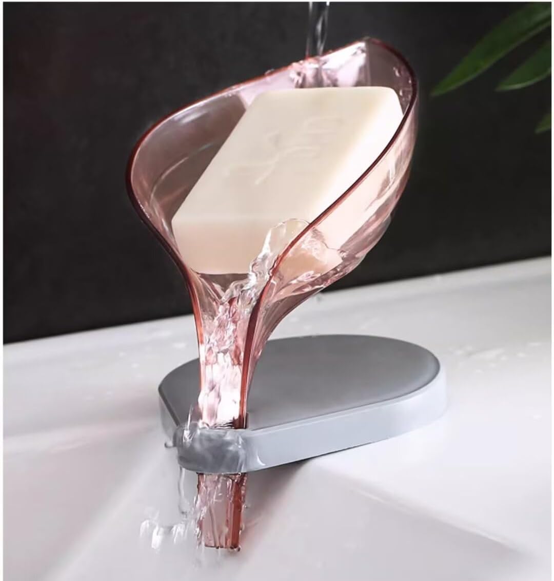 FABEILAI Leaf-Shape Soap Dish Holder Self Draining Gray