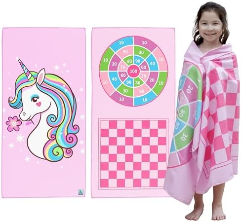 Kids Beach Towel with Game Print - Unicorn Fun Design