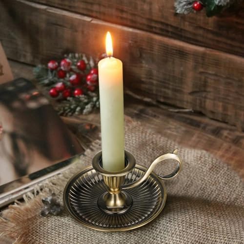 Healifty Vintage Bronze Candlestick Holder with Handle