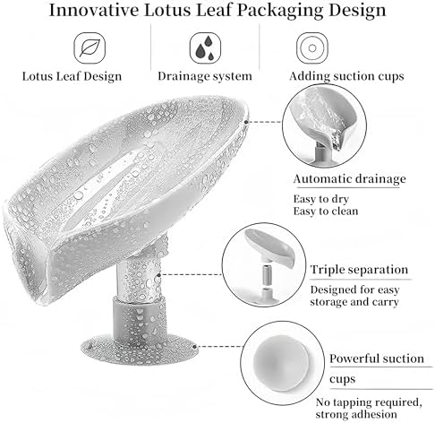Shunkyang Leaf-Shaped Self Draining Soap Dish Holder Grey 1 Pcs