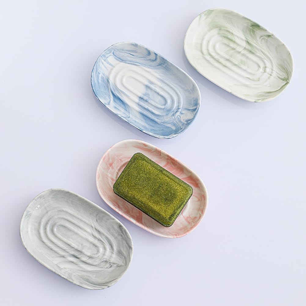 Ceramic Soap Tray with Anti-Slip Marble Design