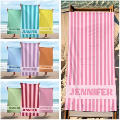 Personalized Beach Towel with Name - Custom Striped Design
