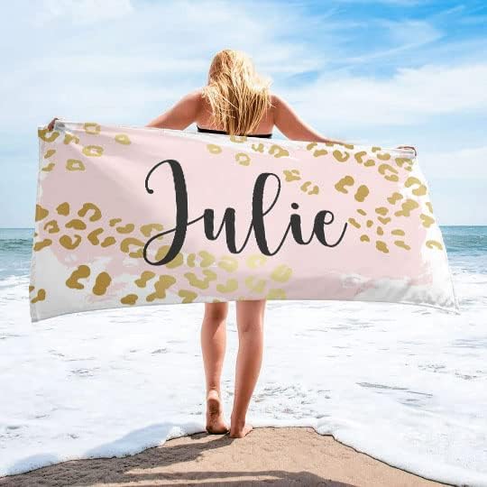 Custom Beach Towel - Leopard Print Cotton Poly Blend 30x60 Inch Personalized Name Initials