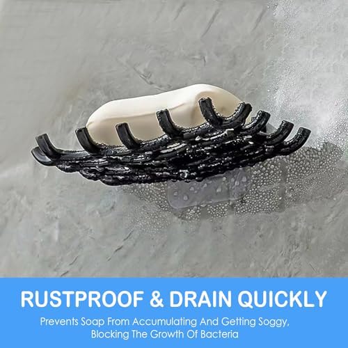 EOREA Self-Draining Soap Holder for Shower No Drilling Adhesive Hooks Black