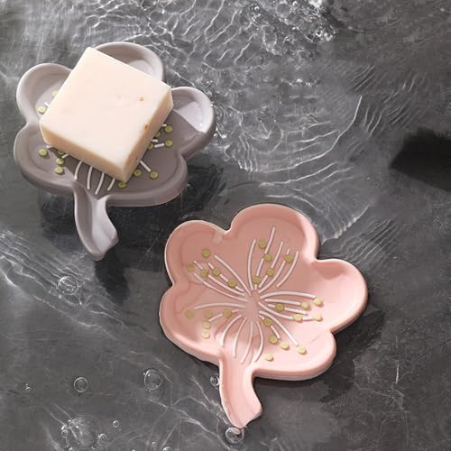 Loyliawa Soap Dish with Drainage Non-Slip Flower Shape Grey