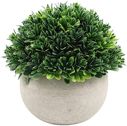 YYIDYLLIC Mini Artificial Plants with Grey Pots for Home Office Desk