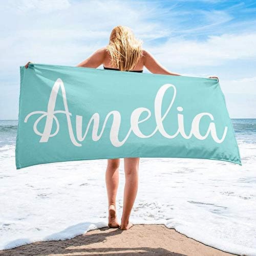 Personalized Microfiber Beach Towel with Name - Turquoise 31x51 Inches