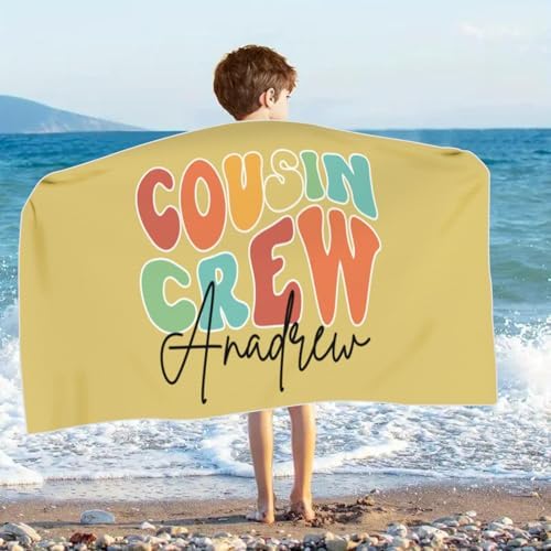 Personalized Name Kids Beach Towel with Cousin Crew Design