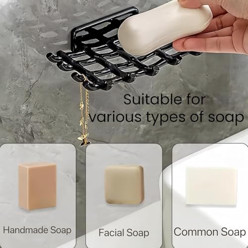 Space-Saving Soap Holder with Hooks and Drainage Tray
