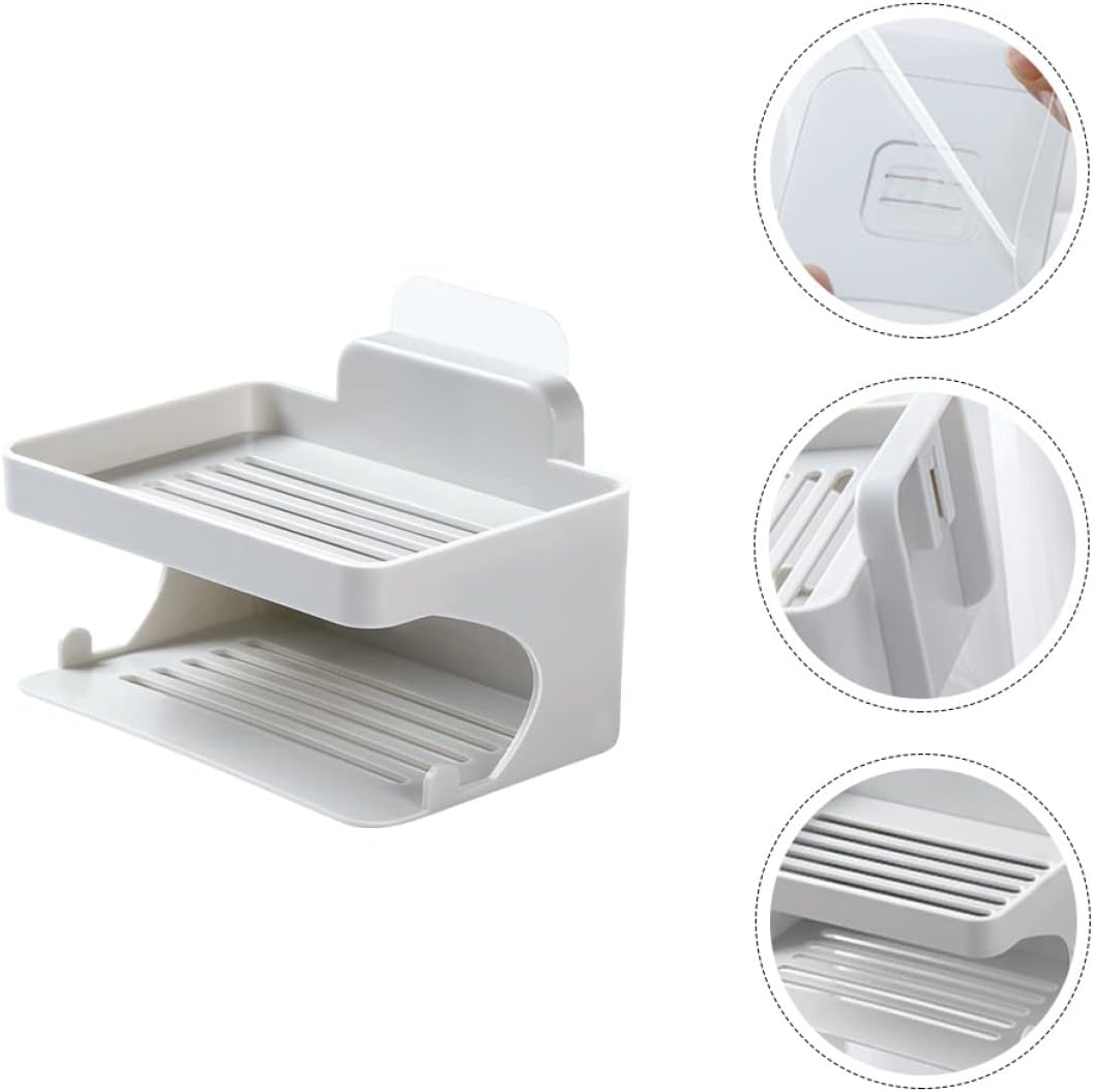 WESIEVYA Punch Double Layer Soap Dish Holder Organizer for Bathroom Kitchen