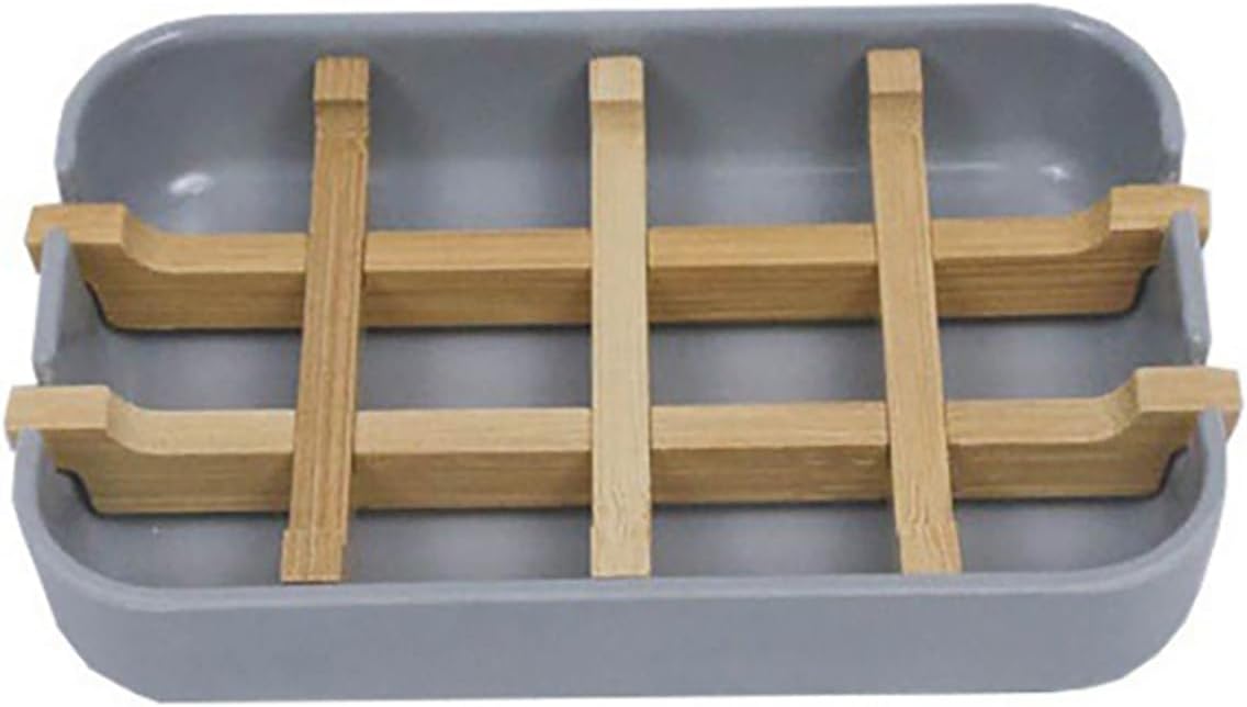 Meokro Soap Dish with Wooden Holder and Tray for Bathroom Storage