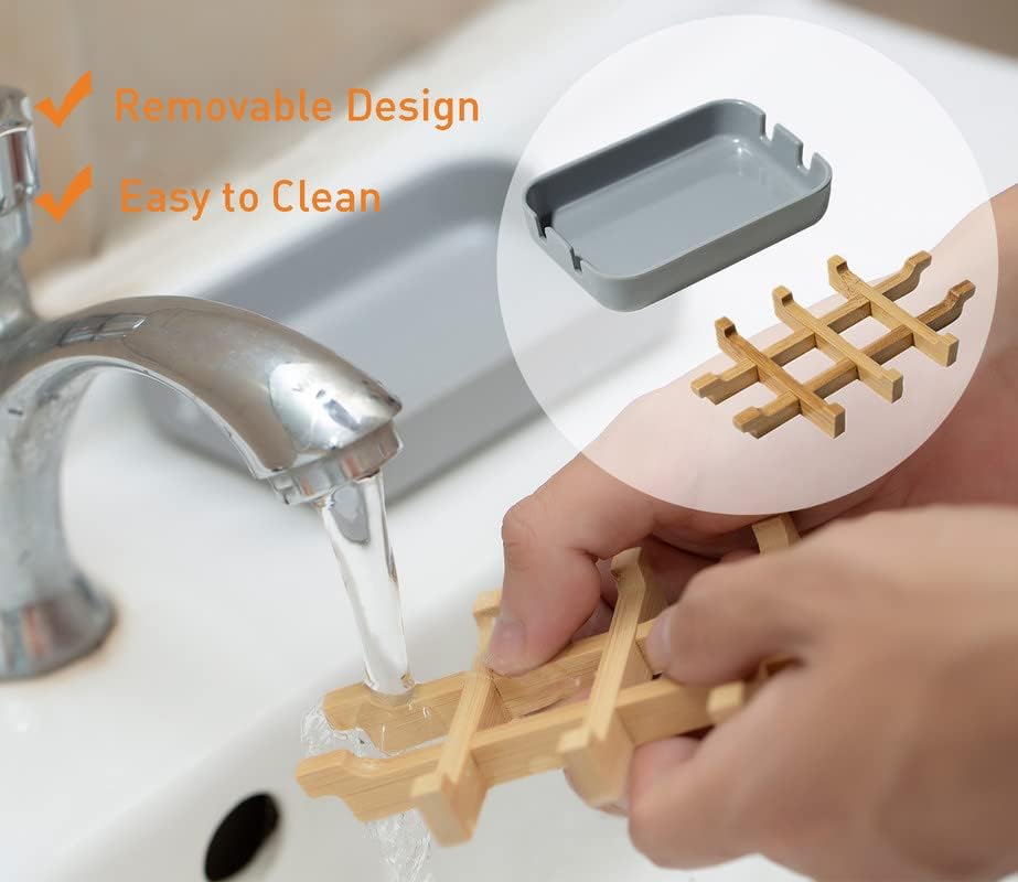 Eco-Friendly Bamboo Soap Dish with Removable Frame Grey
