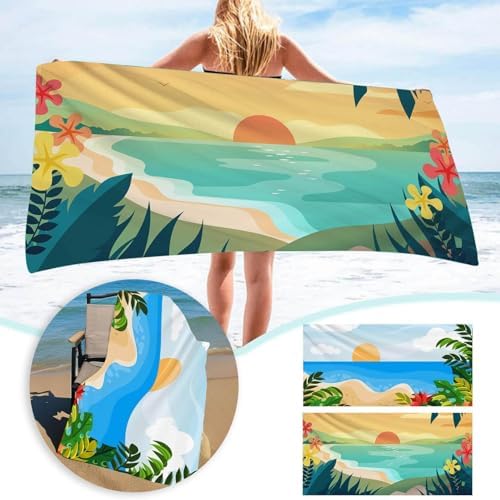 Beach Towel Microfiber with Sun and Sunset Pattern