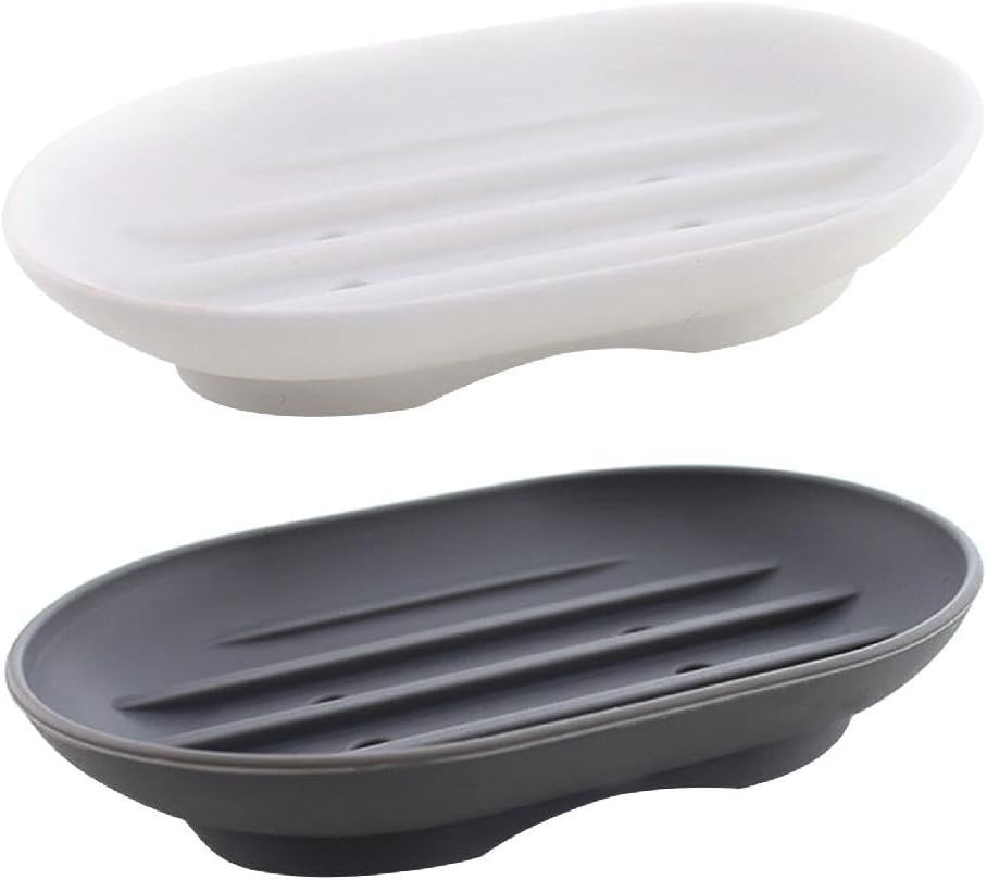 Flexible Silicone Soap Tray 2 Pack for Shower Bath Kitchen