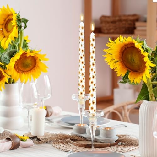 12 Pcs Taper Candles with Sunflower Design for Christmas Celebrations
