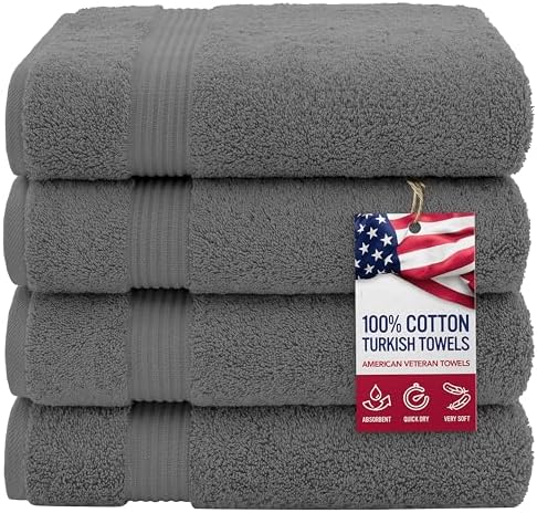 American Veteran 4 Pack Turkish Bath Towels Dark Gray 1