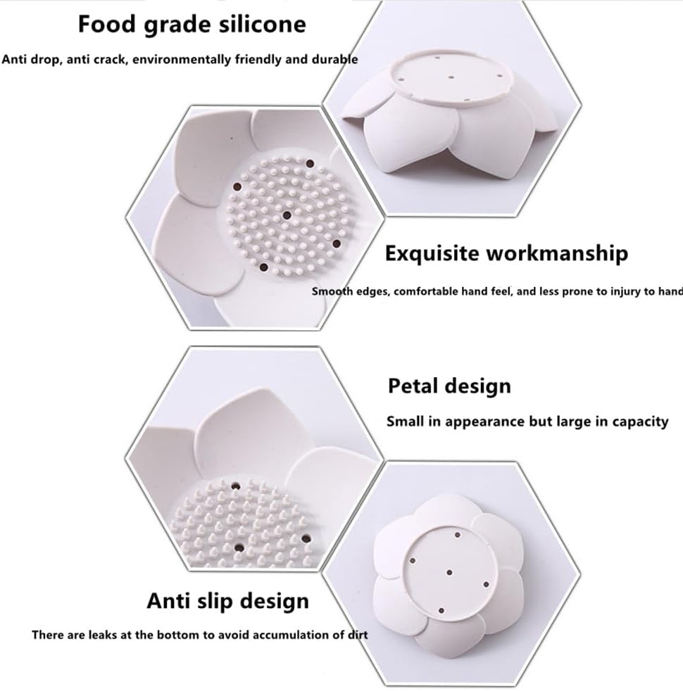 GXMRHWY Silicone Soap Dish Flower Shape Drain Holder Grey