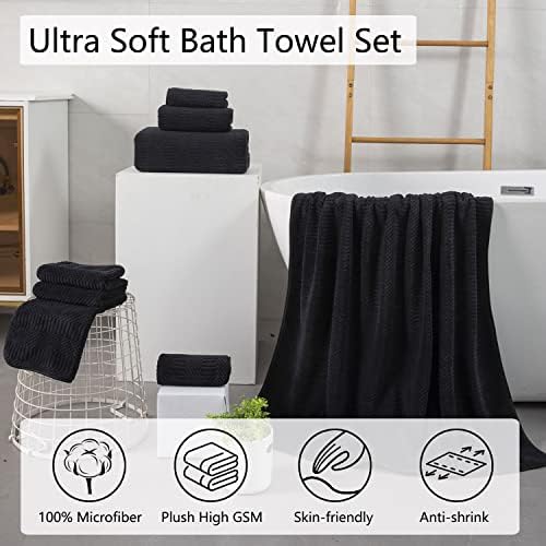 8 Piece Oversized Black Towel Set for Home Hotel Spa