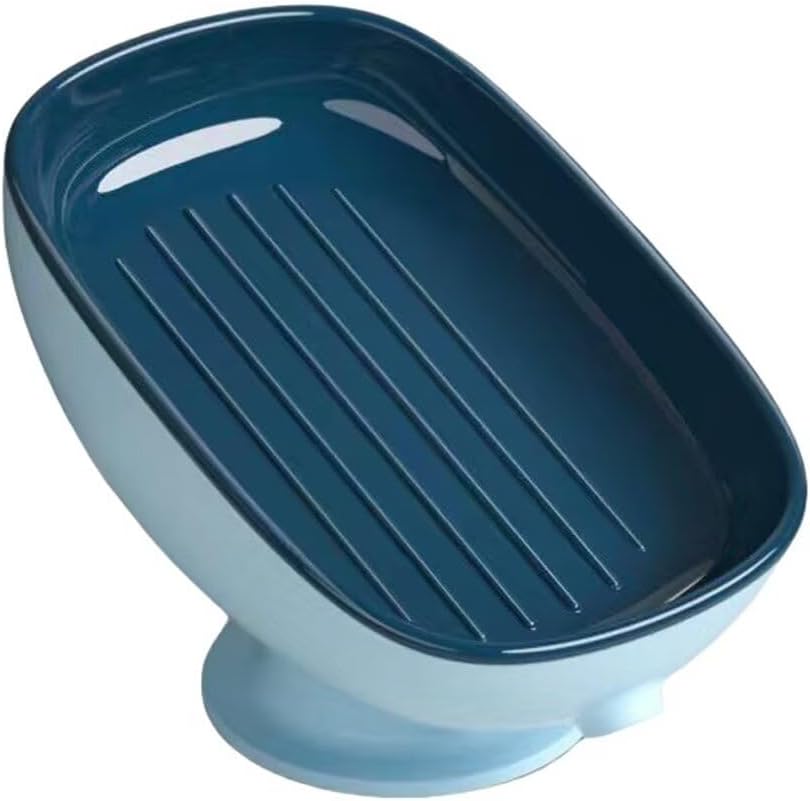 FABEILAI Leaf Shape Soap Holder with Suction Cup Self Draining Gray