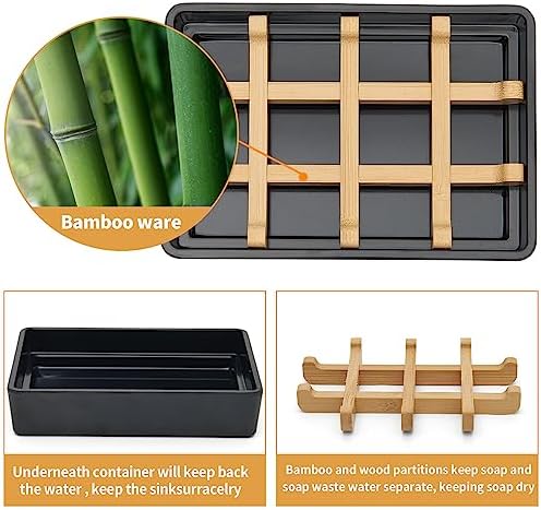 Bamboo Soap Dish with Anti-Slip Pads and Four Compartments