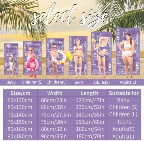 Personalized Beach Towel with Name for Kids and Adults