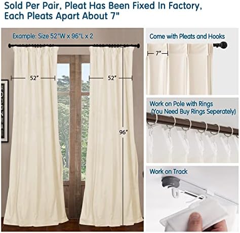 LETAU Pinch Pleated Blackout Curtains 52x102 Set of 2