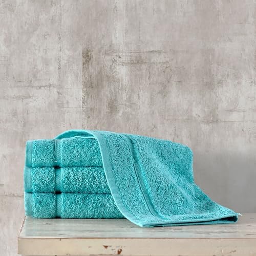 Hawmam Linen Teal Face Towels - 12 Pack 13x13 Inch Luxury Cotton