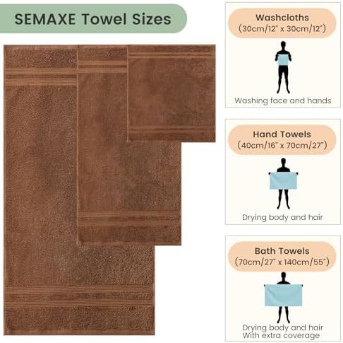 SEMAXE 6-Piece Towel Set Cafe Brown 600GSM 100 Cotton