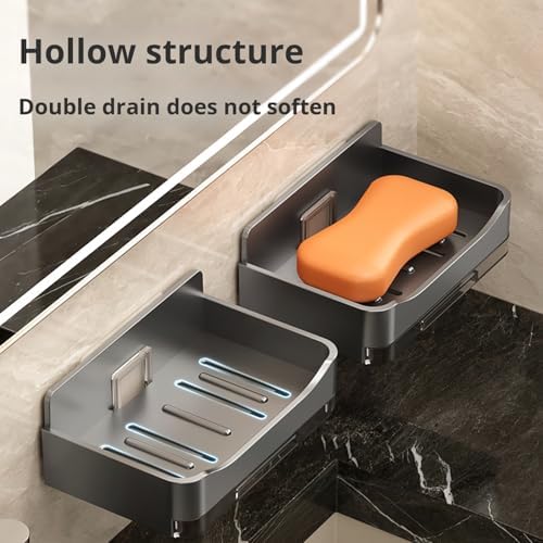 2Pcs Wall Mounted Soap Dish with Drip Tray Grey