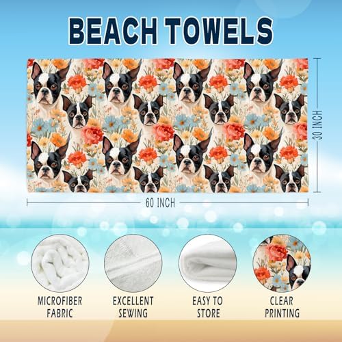 Cute French Bulldog Beach Towel - 60x30 Inches Microfiber 1