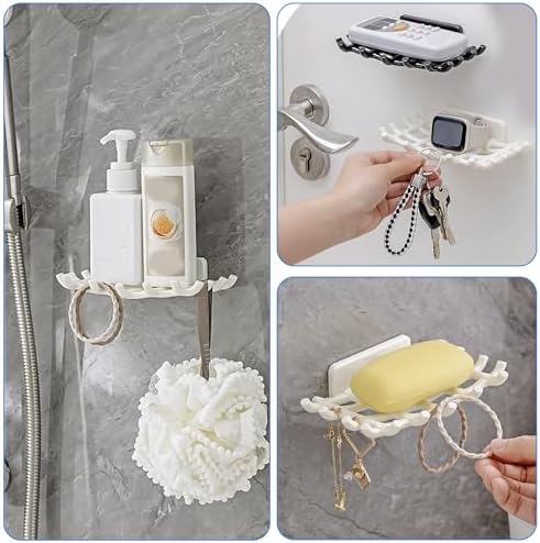 EOREA Self-Draining Soap Holder for Shower No Drilling Adhesive Hooks Black