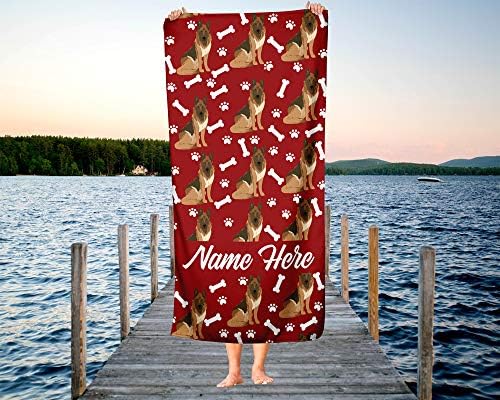 Personalized Brown German Shepherd Beach Bath Towel - Large Medium
