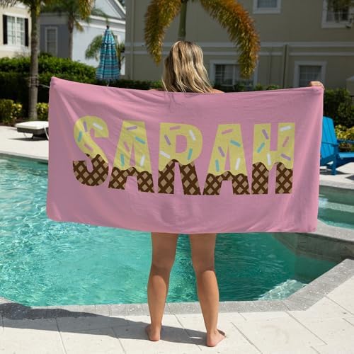 Personalized Beach Towel for Girl - Ice Cream Letter Shape