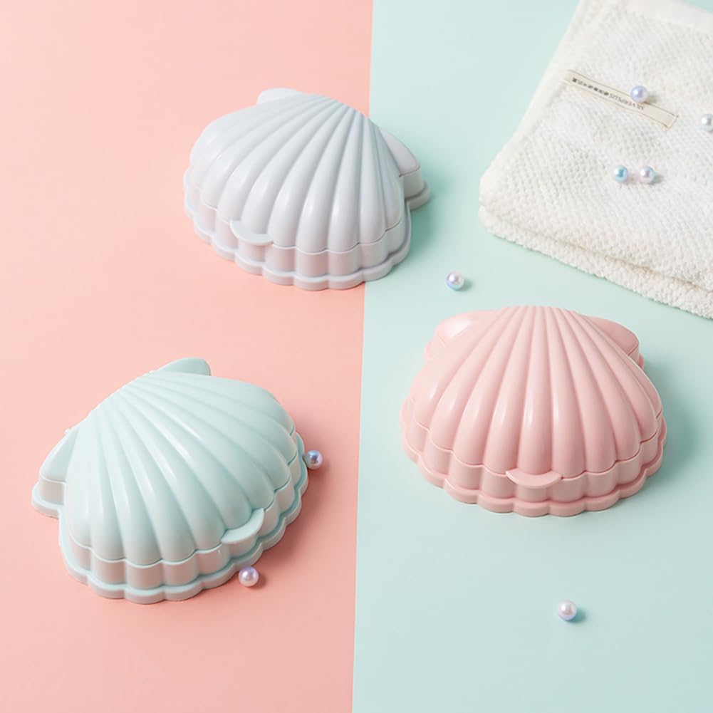 Shell Shaped Soap Box with Lid Self Draining and Portable