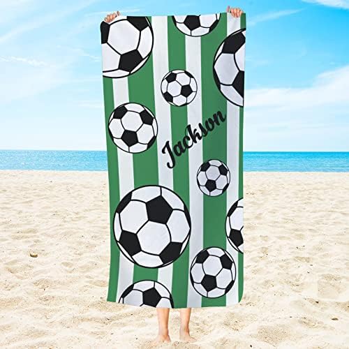 Personalized Soccer Football Beach Towel with Name for Kids
