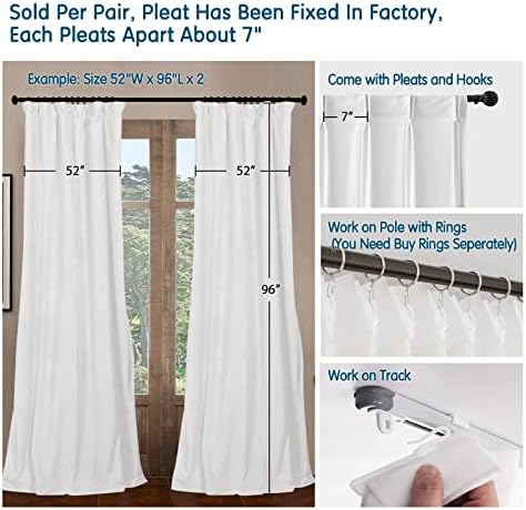 LETAU Pinch Pleated Lined Blackout Curtains 52x84 Set of 2