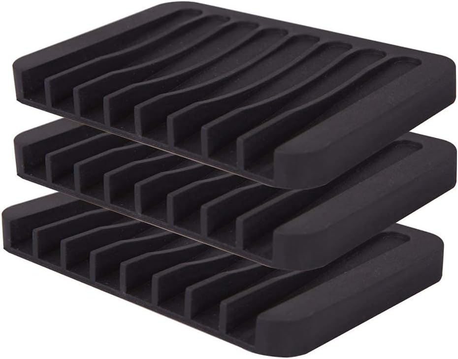 Flexible Silicone Soap Dish with Drainage - Black