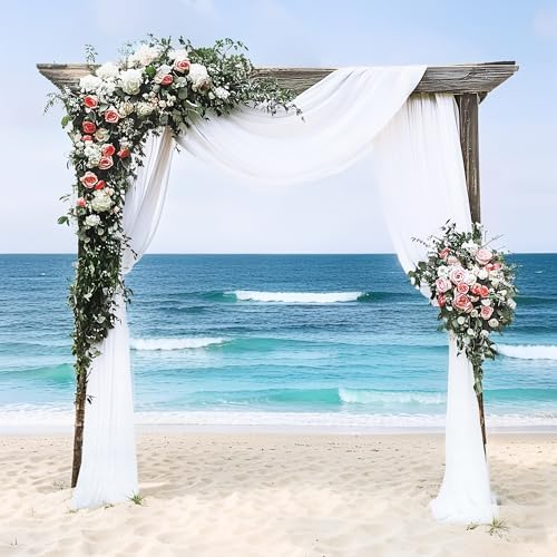 RYB HOME White Sheer Curtains for Canopy Bed 2 Panels