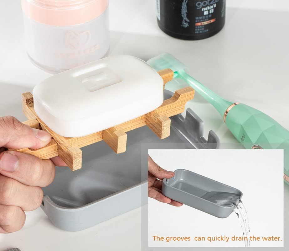 Eco-Friendly Bamboo Soap Dish with Removable Frame Grey
