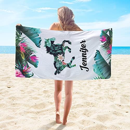 Personalized Horse Beach Towel with Name and Flowers