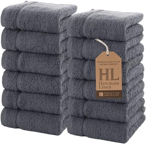 Hawmam Linen 13x13 Inch Face Towels 12 Pack Grey
