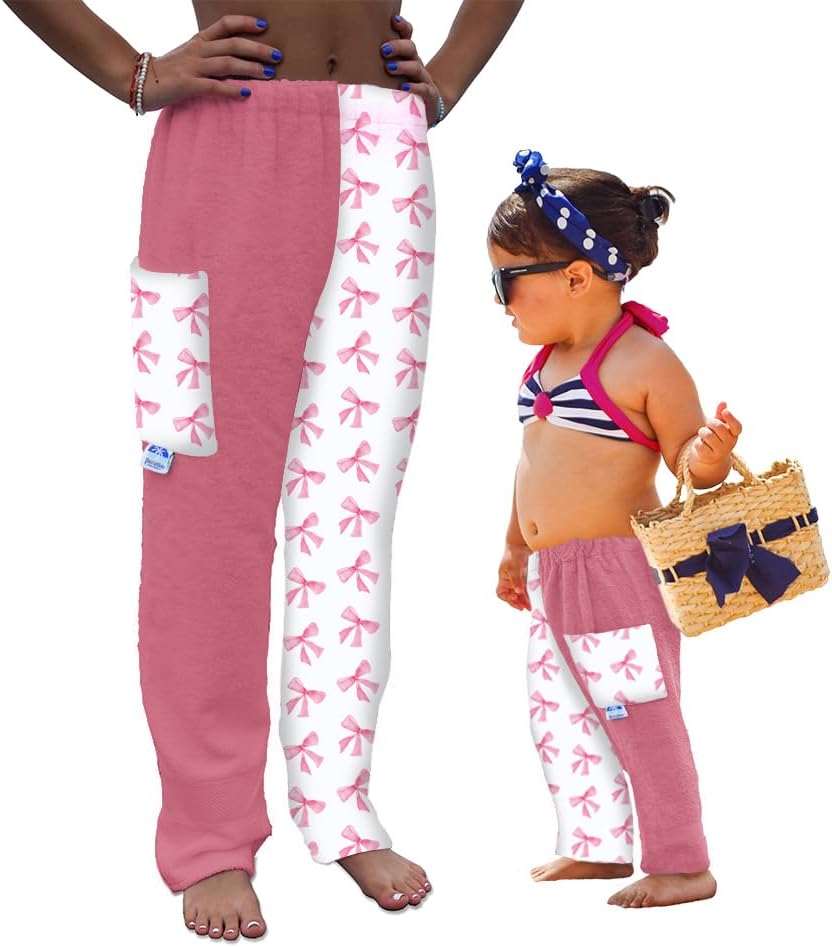 Paradise Towel Pants - Pink Bows Cotton Terry