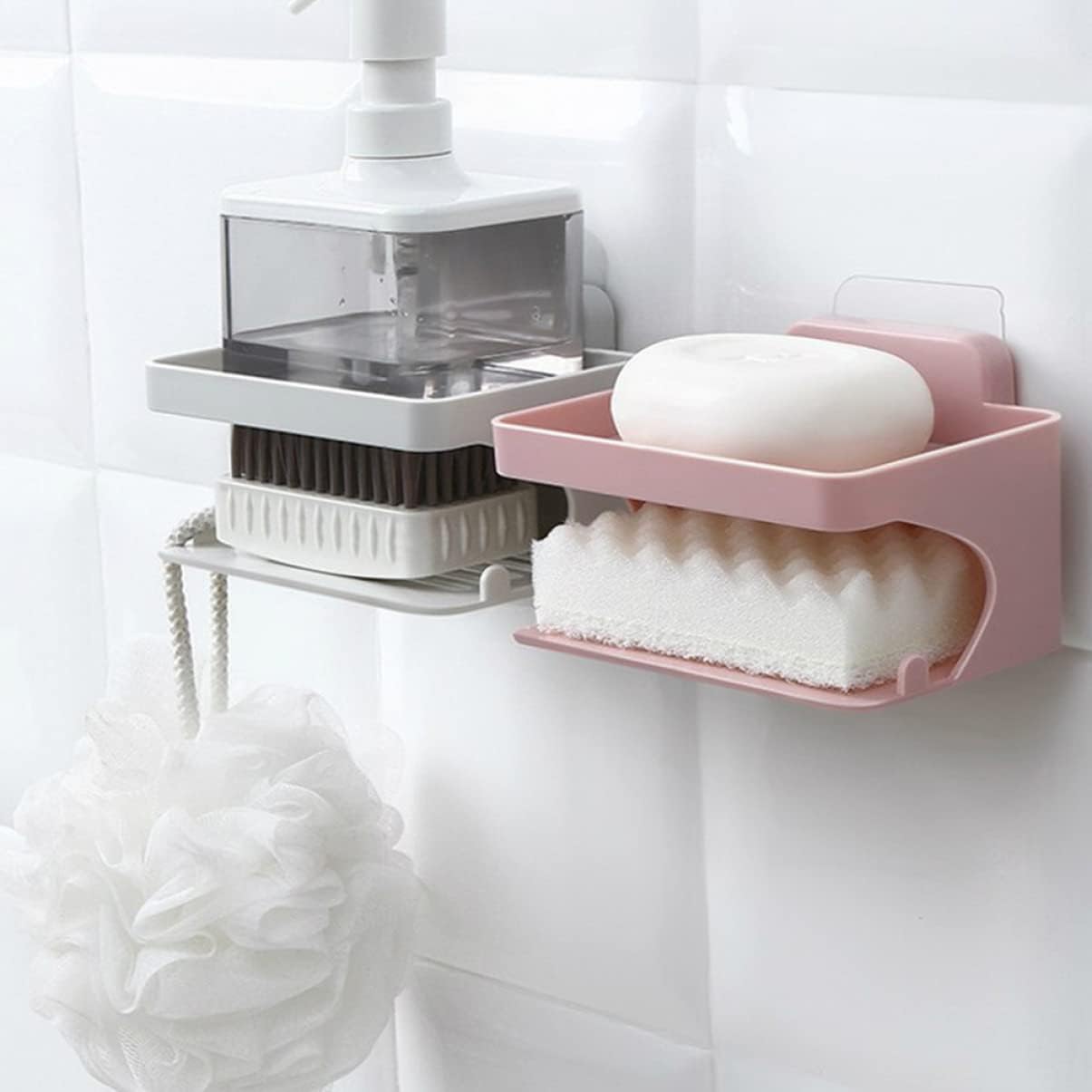 WESIEVYA Punch Double Layer Soap Dish Holder Organizer for Bathroom Kitchen