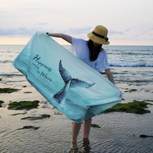 Umade Upgraded Microfiber Beach Towel - Whale Tail Aqua Blue 1
