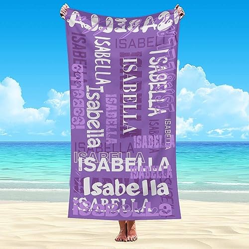 Custom Purple Beach Towel with Initial Text for Girls