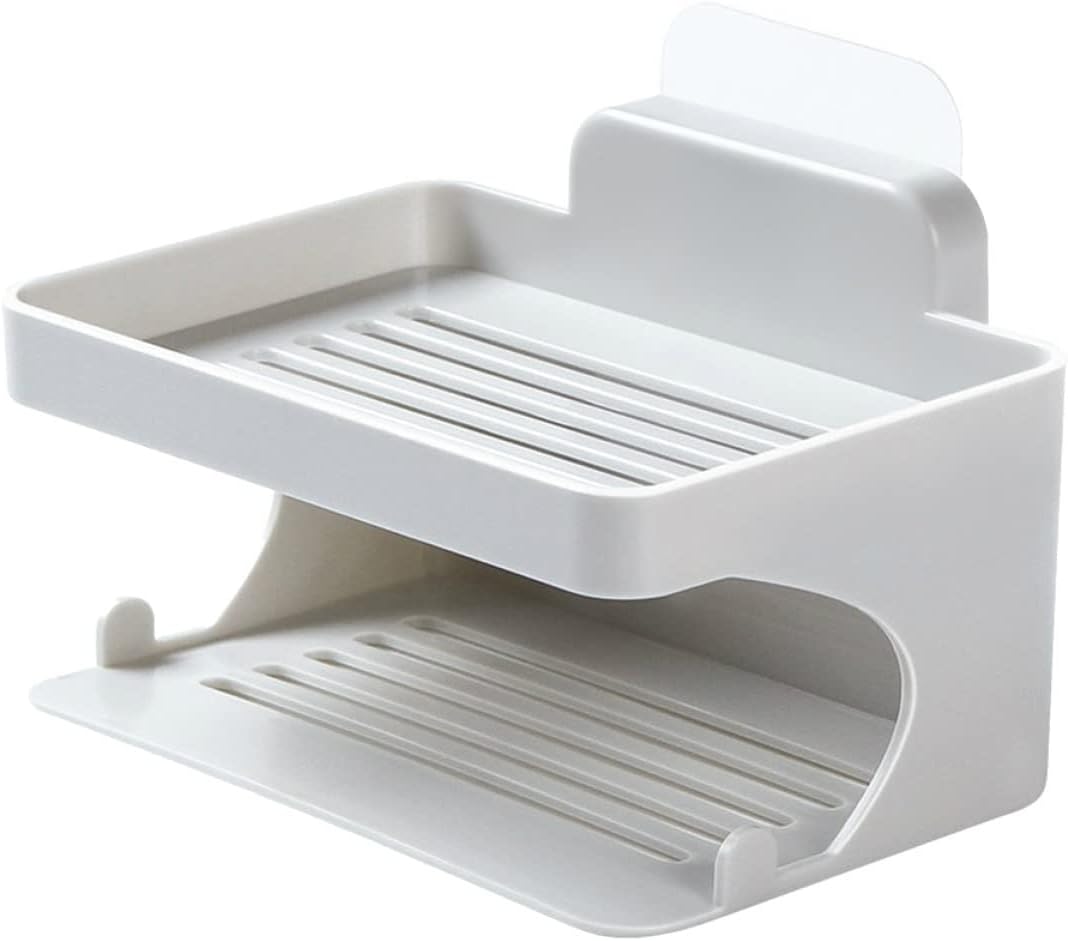 WESIEVYA Punch Double Layer Soap Dish Holder Organizer for Bathroom Kitchen